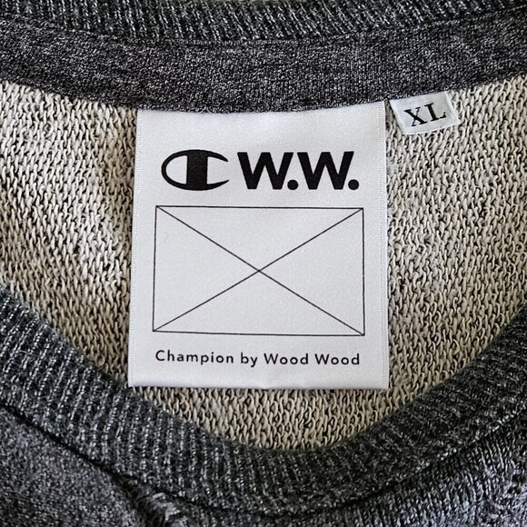 Champion x Wood Wood Sweatshirt Mens XL Heathered Gray LS Made In Italy Preppy - Picture 3 of 16